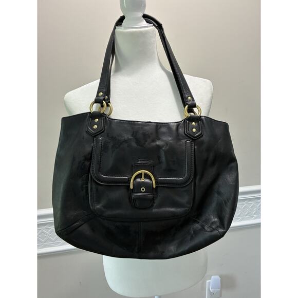 COACH Campbell Carryall Large Black Leather Shoulder Bag - Picture 1 of 9